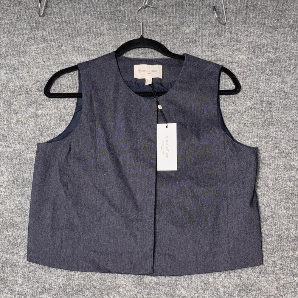 Haver Blair London Women S Navy Blue Button Front Sleeveless Vest Jacket
